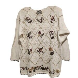 Vintage 90s Heirloom Collectibles Floral Embroidered Sweater Size Medium